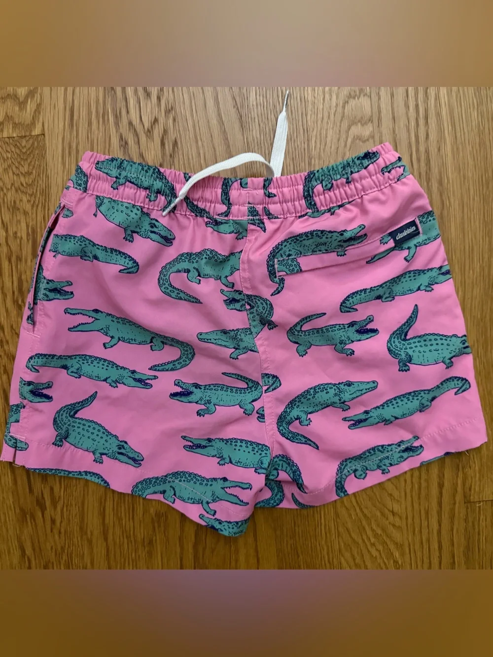 Chubbies Youth Pink Swim Trunks with Green Alligator Print